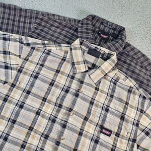 Dickies Shirt Mens XL Multi Plaid Short Sleeve Button-Up Lot Of 2 Gray Tan